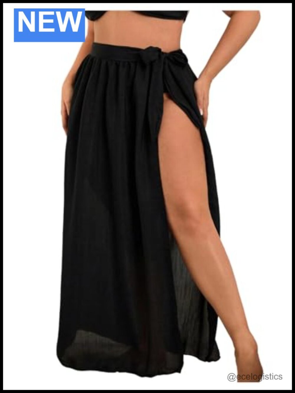 Plus Size Wrap Sarong Swim Cover Up with Tie Front & High Slit